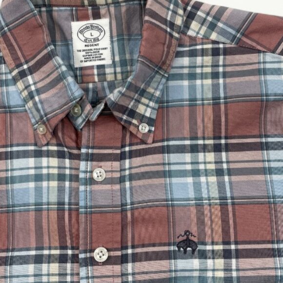 Brooks Brother Regent Supima Cotton Red Blue Plaid Check Youth Boys Large L - Picture 3 of 10